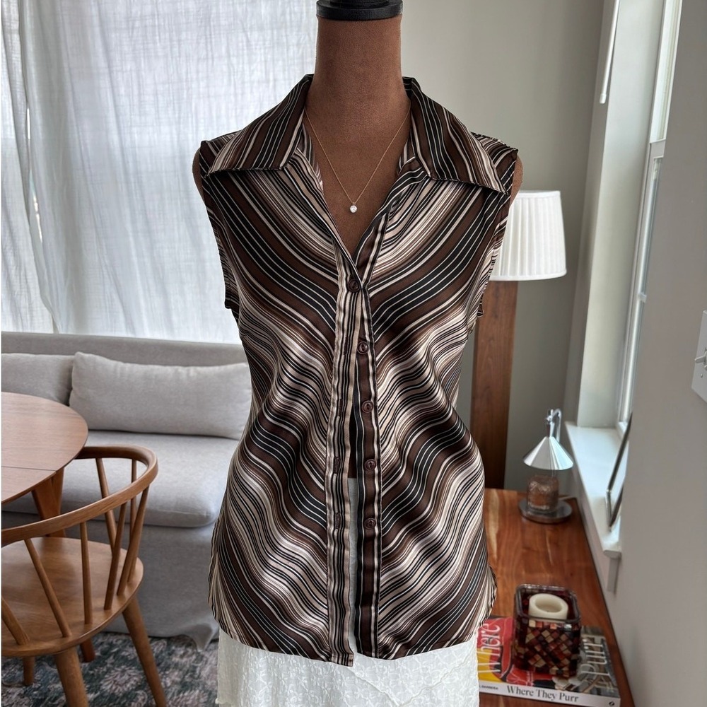 90s‎ Vintage Giorgio Fiorlini Collection Striped Satin Sleeveless Blouse Medium